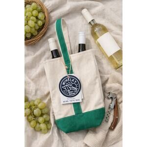 Whelky Canvas Wine Tote Bag Green Natural Holds 2 Bottles NWT Picnic